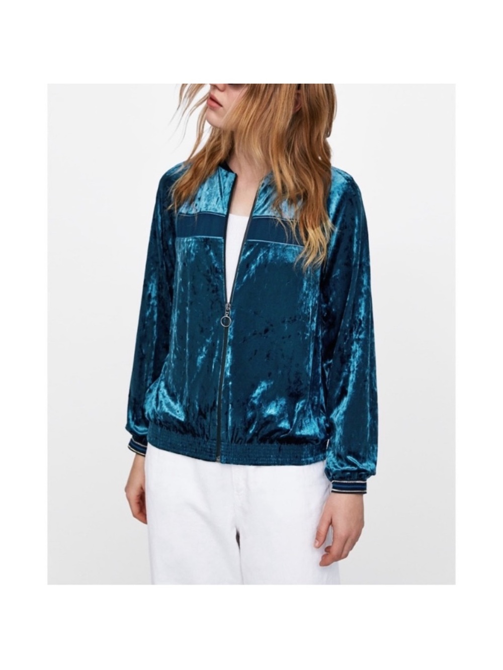 Zara Velvet Zip Up Blouse